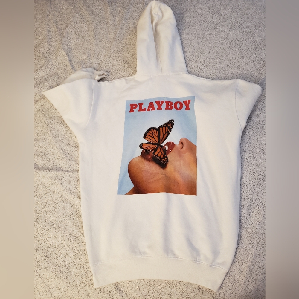 Playboy Kids White Graphic Hoodie